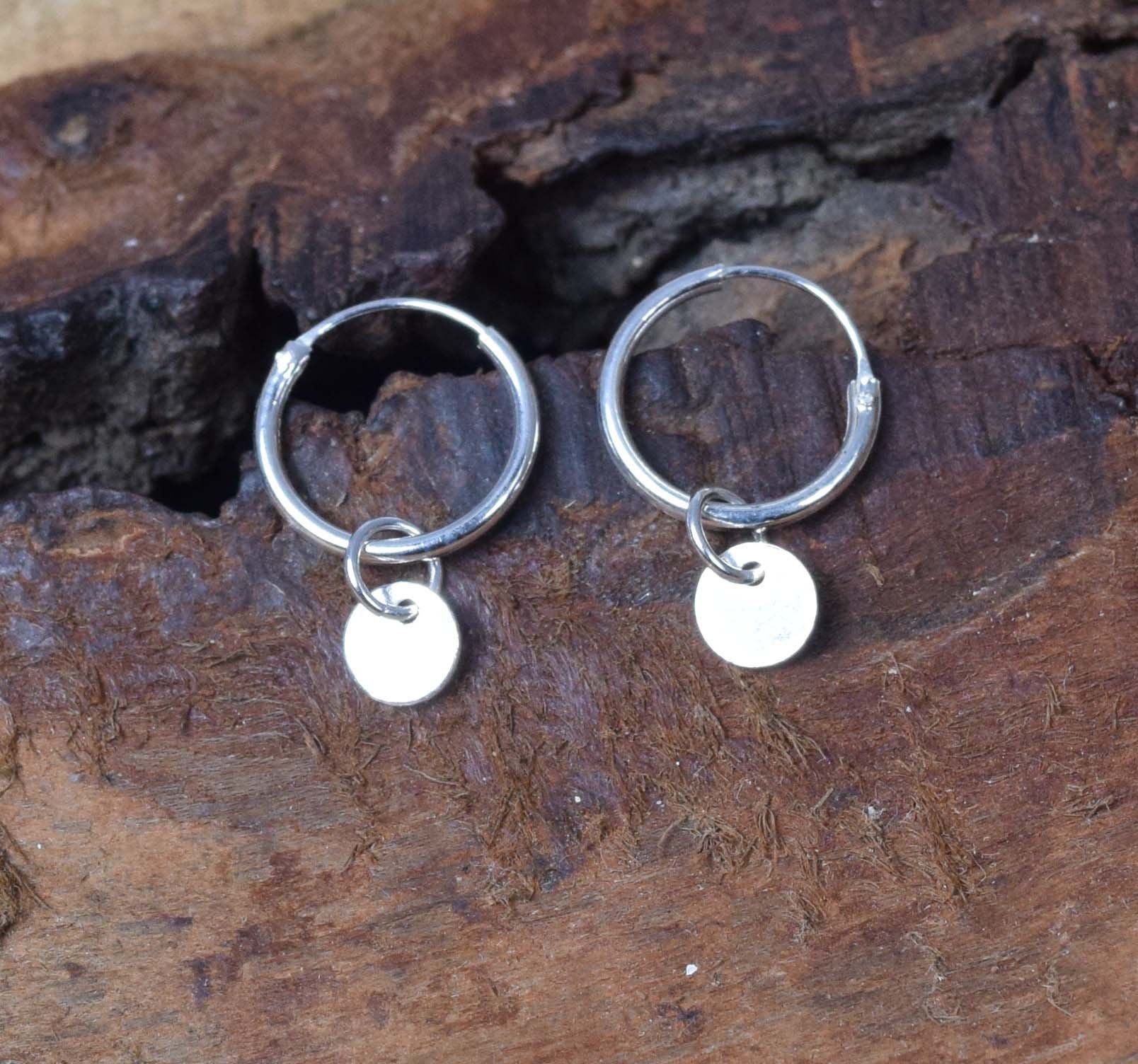 Silver Dot Hoop Earring 925 Sterling Silver Round Designer 1