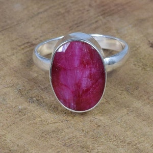 Handmade Ruby Sterling Silver Ring, Elegant Faceted Oval Gemstone