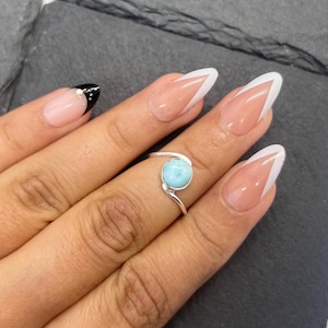 Larimar 925 Sterling Silver Blue Larimar Ring Round Shape Gemstone Jewelry Ring