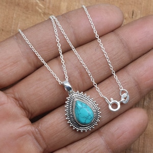 Blue Turquoise 925 Sterling Silver Gemstone Jewelry Pendant w/ or w/o Chain Necklace ~ Handmade Jewelry ~ Turquoise ~ Gift For Anniversary