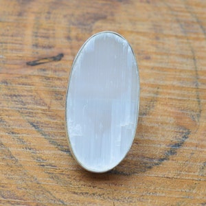 Rough Selenite 925 Sterling Silver Oval Gemstone Jewelry Ring ~ Handmade Jewelry ~ Gift For Christmas ~ Ring Size US- 6/ UK- L