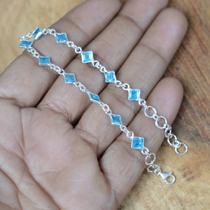 Blue Topaz 925 Sterling Silver Faceted Gemstone Adjustable Bracelet, Gift For Her ~ 11 Gemstone Jewelry
