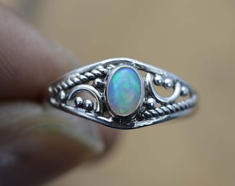 Bague en argent sterling 925 avec opale d'Éthiopie Welo, pierre précieuse naturelle, forme ovale