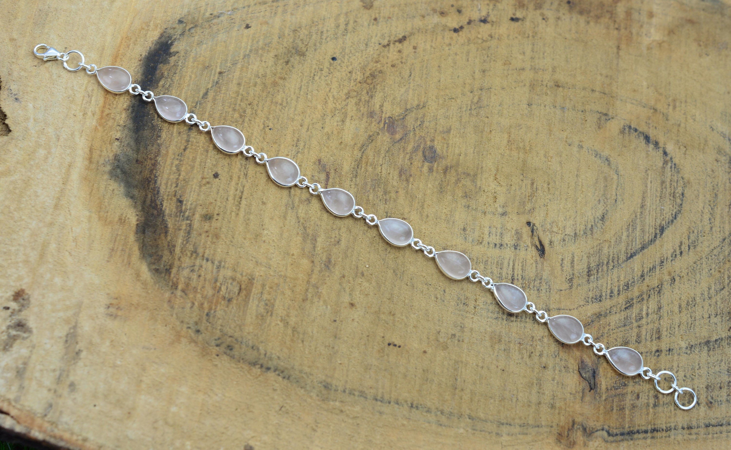 Bracciale Regolabile In Argento 925 Con Quarzo Rosa - Fatto A Mano, India