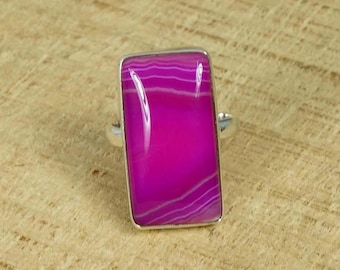 Pink Botswana Agate Sterling Silver Ring, Handmade Jewelry, US Size 7
