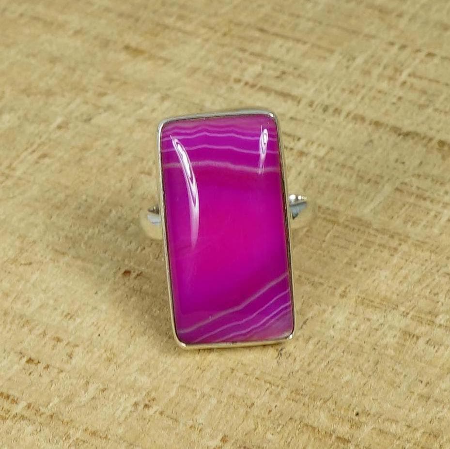 Pink Botswana Agate Sterling Silver Ring, Handmade Jewelry, US Size 7