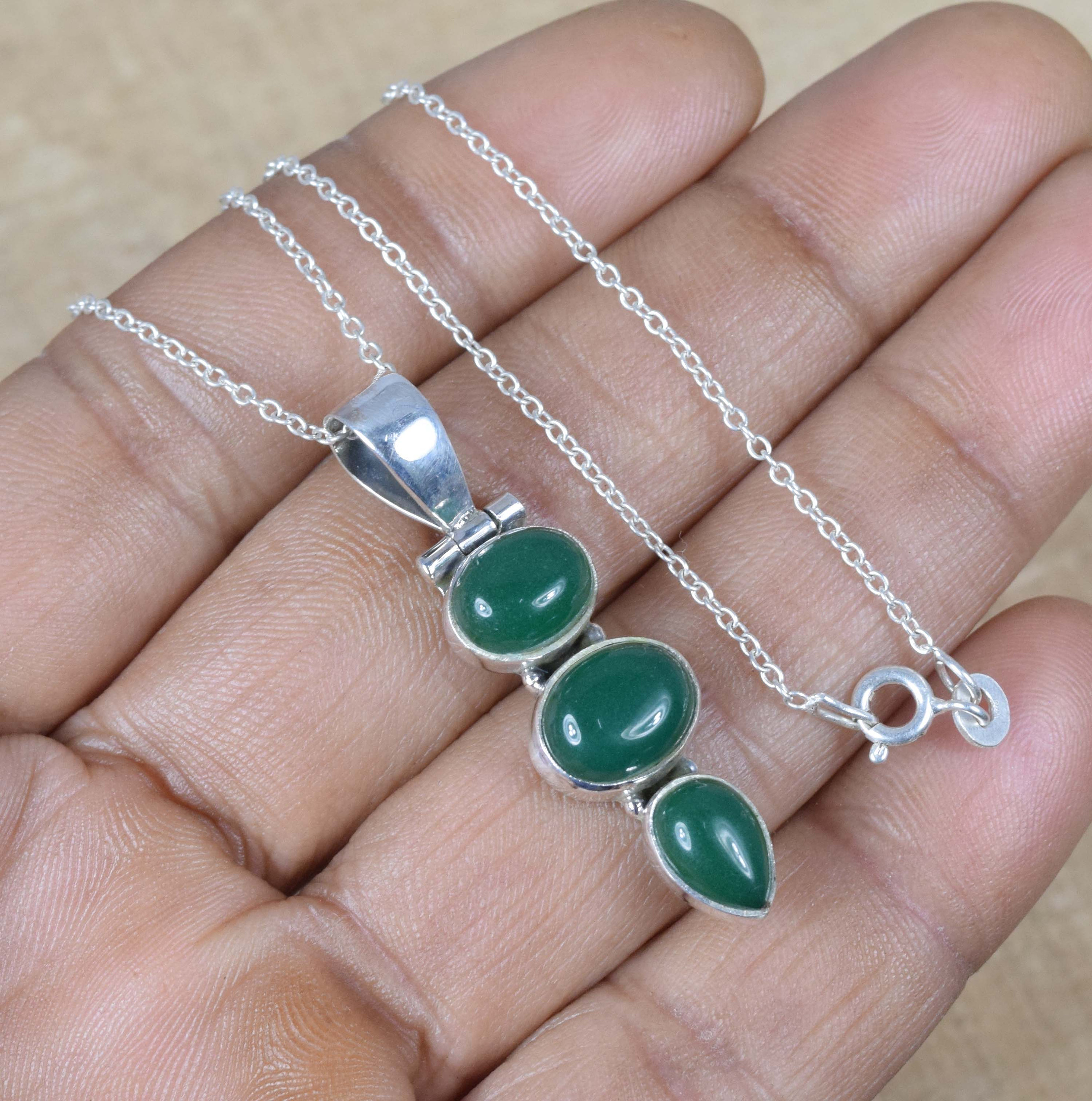 Green Onyx 925 Sterling Silver Pendant: Handmade Gemstone Jewelry