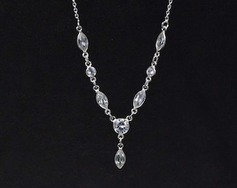White Topaz Necklace: 925 Sterling Silver Chain, Handmade Jewelry