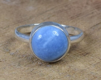 Peruvian Blue Opal Ring: Sterling Silver Round Gemstone, October Birthstone