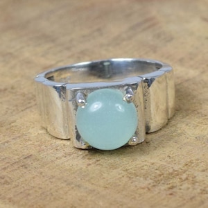 Aqua Chalcedony 925 Sterling Silver Gemstone Designer Ring ~ March Birthstone ~ Handmade Ring ~ Gift For Christmas ~ Ring Size US~ 8 / UK~ P