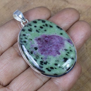 Rubin Zoisit 925 Sterling Silber Edelstein Anhänger ~ Handgemachter Schmuck ~ Ovaler Anhänger ~ Rubin Zoisit ~ Geschenk für Jahrestag