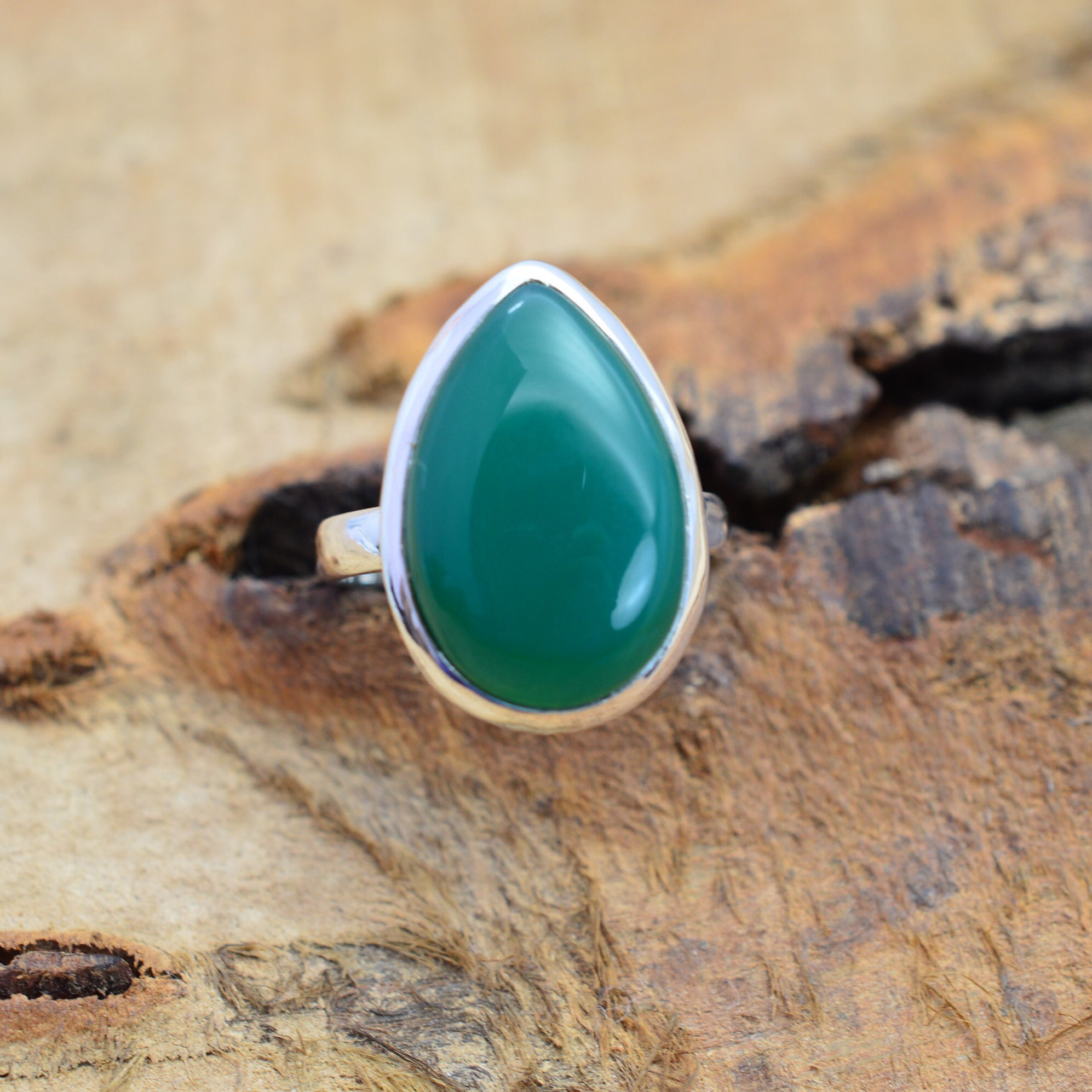 Green Onyx 925 Sterling Silver Teardrop Shape Handmade Jewelry Ring ~ Handmade Jewelry ~ Gift For Anniversary ~ Ring Size ~ 9 / UK ~ R