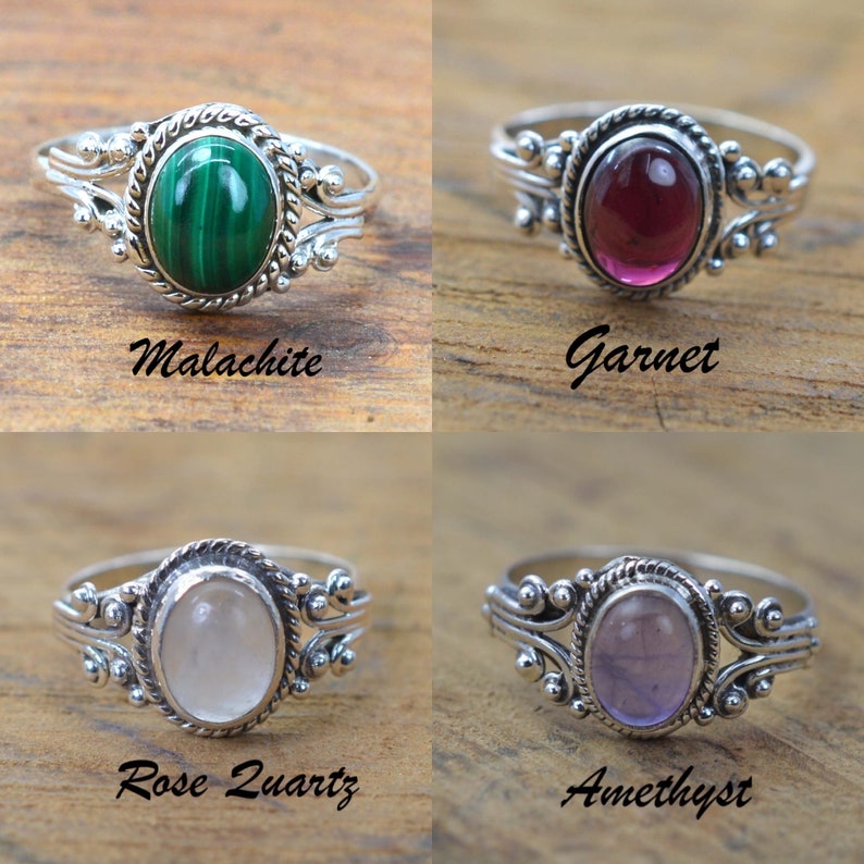 925 Sterling Silver Moonstone / Onyx / Tiger's Eye / Chalcedony / Turquoise / Labradorite / Amethyst Natural Crystal Designer Silver Ring image 7