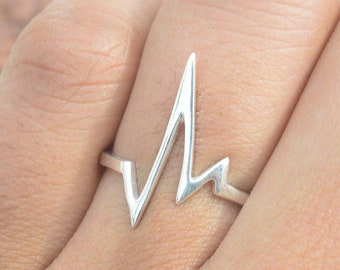 Plain 925 Sterling Silver Ecg Heart Ring, Boho Dainty Minimalist Jewelry