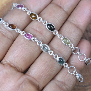 Rosa Turmalin Armband, 925 Sterling Silber, Multi Edelstein