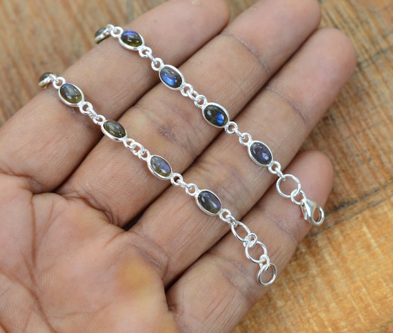 Genuine Labradorite Bead Anklet Sterling Silver Adjustable Length Genuine Labradorite Bead Anklet Sterling Silver Adjustable Length