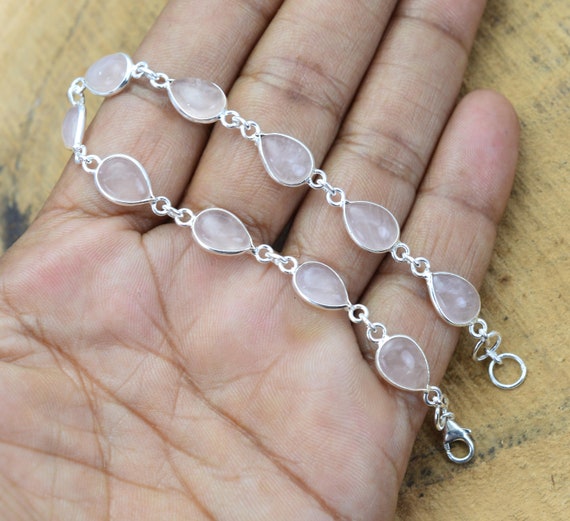 Pink Rose Quartz 925 Sterling Silver Gemstone Adjustable