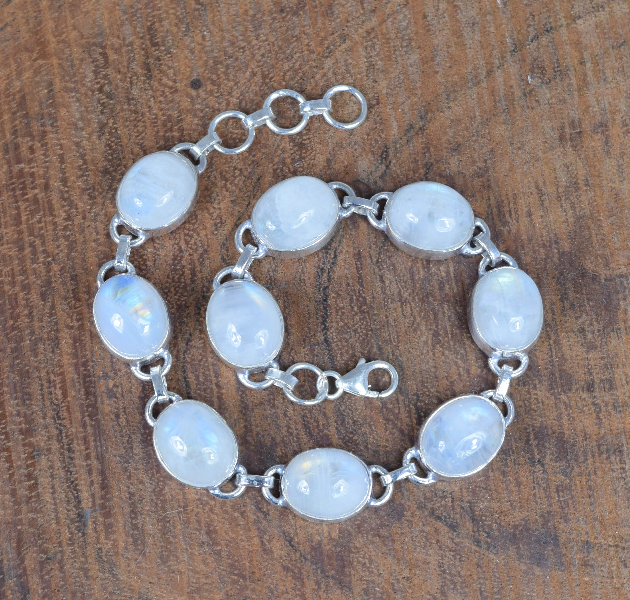 55carat Bracciale In Pietra Di Luna Arcobaleno, Argento Sterling, Fatto A Mano, Lunghezza Regolabile 6,5-8 Pollici (16,5-20,3 Cm). Gioiello Chakra, Regalo Per Compleanno O Anniversario.