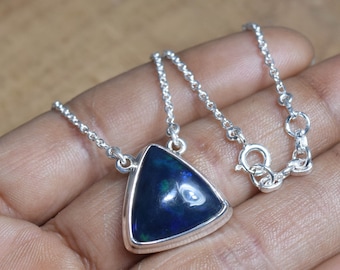 Colar de Opala Negra Etíope: Pingente de Prata de Lei com Pedra Preciosa, Pedra de Nascimento de Outubro