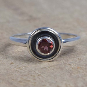 Cut Red Garnet 925 Sterling Silver Round Natural Gemstone Jewelry Ring ~ January Month Birthstone ~ Handmade Jewelry ~ Gift For Anniversary