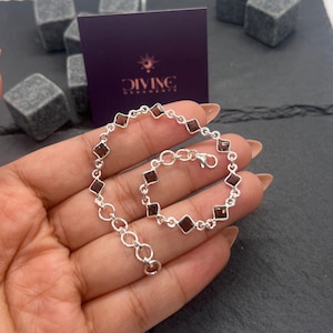 Pulseira ajustável de prata esterlina 925 de quartzo fumê ~ 11 joias de pedras preciosas