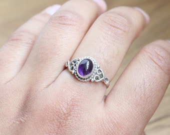 Amethyst 925 Sterling Silver Purple Amethyst Gemstone Jewelry Ring