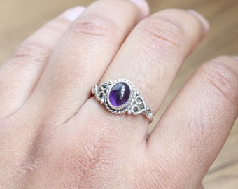 Amethyst 925 Sterling Silver Purple Amethyst Gemstone Jewelry Ring - Natural Amethyst Minimalist Designer Ring Jewellery - Christmas Gift