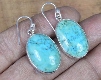 Natural Turquoise 925 Sterling Silver Natural Gemstone Hook Earring ~ December Month Birthstone ~ Handmade Jewelry ~ Gift For Christmas