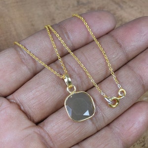 Grey Onyx Pendant: 18K Gold Overlay Sterling Silver, Handmade