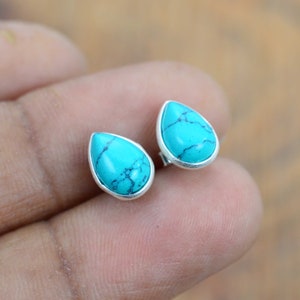 Blue Turquoise 925 Solid Sterling Silver Stud Earring