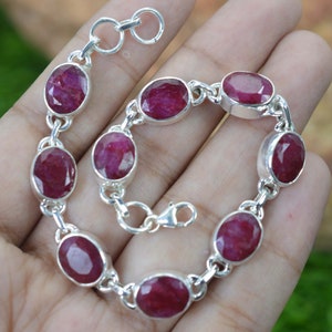 Red Ruby 925 Sterling Silver Oval Shape Adjustable Bracelet