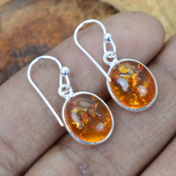 Yellow Amber 925 Sterling Silver Gemstone 1 PAIR Hook Earring ~ Handmade Jewelry ~ Oval Shape Earring ~ Amber Earring ~ Gift For Christmas