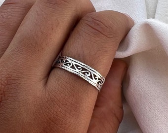 Silver Filigree Band 925 Sterling Silver Statement Plain Ring Band Jewelry ~ Silver Boho Ring ~ Unisex Ring Silver ~ Gift For Birthday