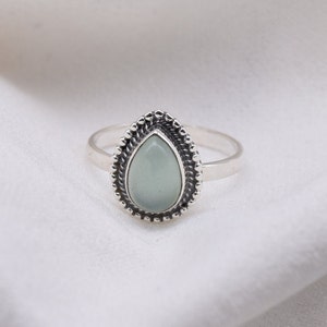 Aqua Chalcedony 925 Sterling Silver Natural Gemstone Elegant Jewelry ~ March Month Birthstone ~ Pear Shape Designer Ring ~ Gift For Birthday