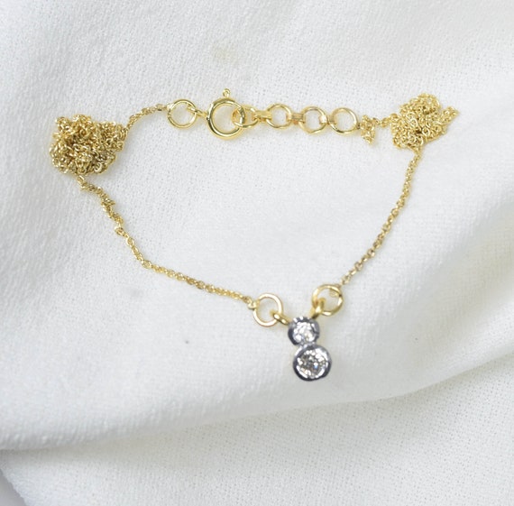 Carat Gold Two Diamond Necklace: Delicate Solitaire Pendant