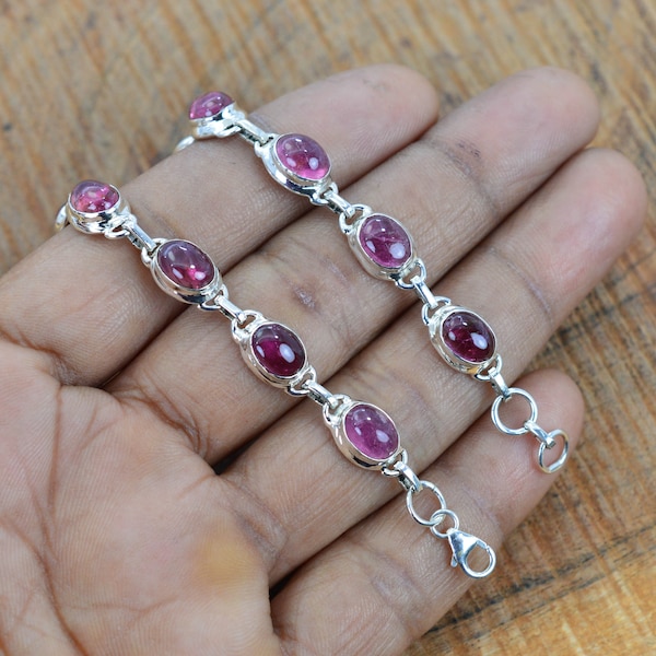 Pink Tourmaline 925 Sterling Silver Adjustable Bracelet ~ 11 Gemstone Jewelry