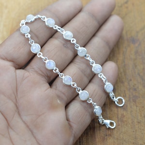 White Rainbow Moonstone 925 Sterling Silver Jewelry Adjustable Bracelet ~ 12 Stone Jewelry