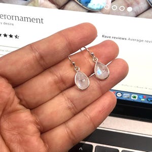 White Rainbow Moonstone 925 Silver Teardrop Shape 1 Pair Hook Earring ~ Handmade Jewelry ~ Gift For Birthday