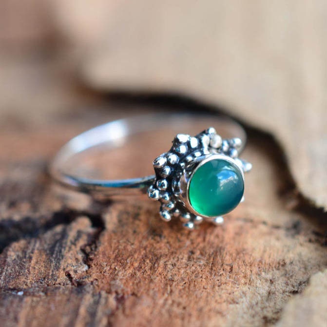 Green Onyx 925 Sterling Silver Round Shape Gemstone Ring