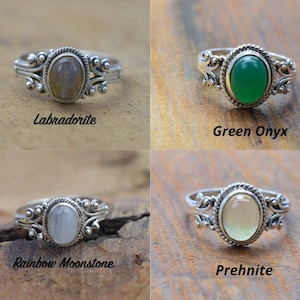 925 Sterling Silver Moonstone / Onyx / Tiger's Eye / Chalcedony / Turquoise / Labradorite / Amethyst Natural Crystal Designer Silver Ring image 8
