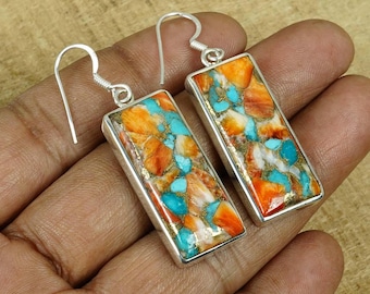Oyster Copper Turquoise Sterling Silver Hook Earrings: Handmade Gemstone Jewelry