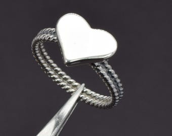 925 Sterling Silver Chunky Heart Statement Ring, Twisted Band Handmade Minimal Jewelry