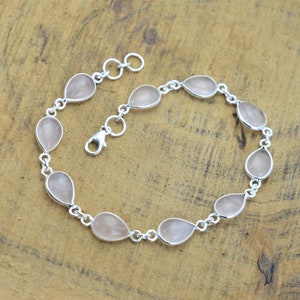 Pink Rose Quartz 925 Sterling Silver Gemstone Adjustable Bracelet image 1