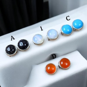 925 Sterling Silver Natural Round Gemstone Stud Jewelry, "6mm", Garnet, Amethyst, Moonstone, Chalcedony, Lapis Lazuli, Gift For Christmas
