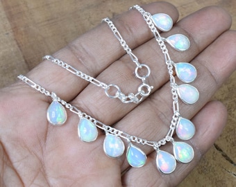 Collar de ópalo etíope en forma de pera: piedra preciosa de plata de ley, piedra natal de octubre