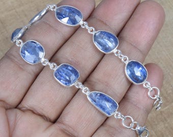 Blue Kyanite Bracelet: Sterling Silver Faceted Gemstone Adjustable Jewelry