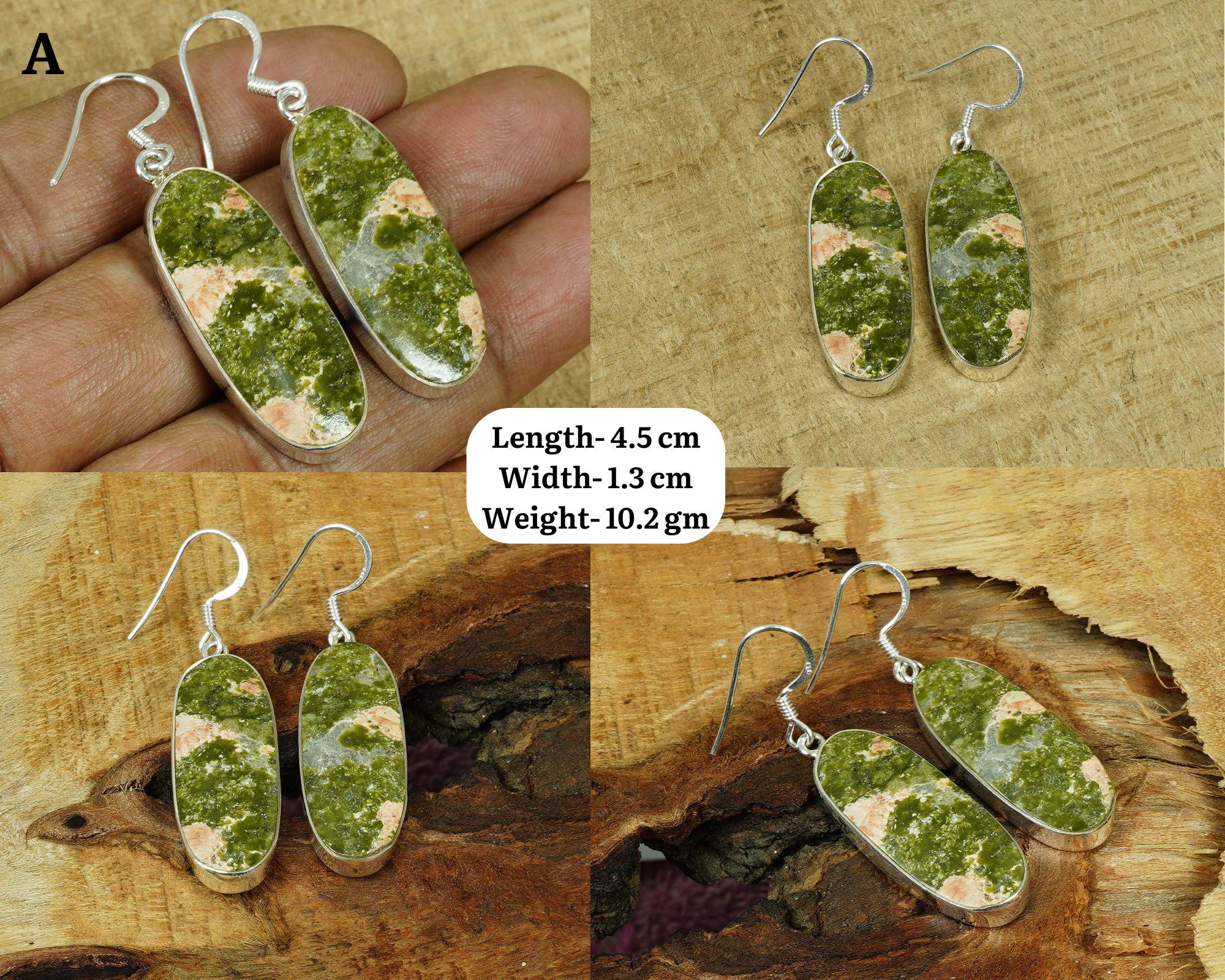 Unakite Jasper 925 Sterling Silver Big Gemstone Earring