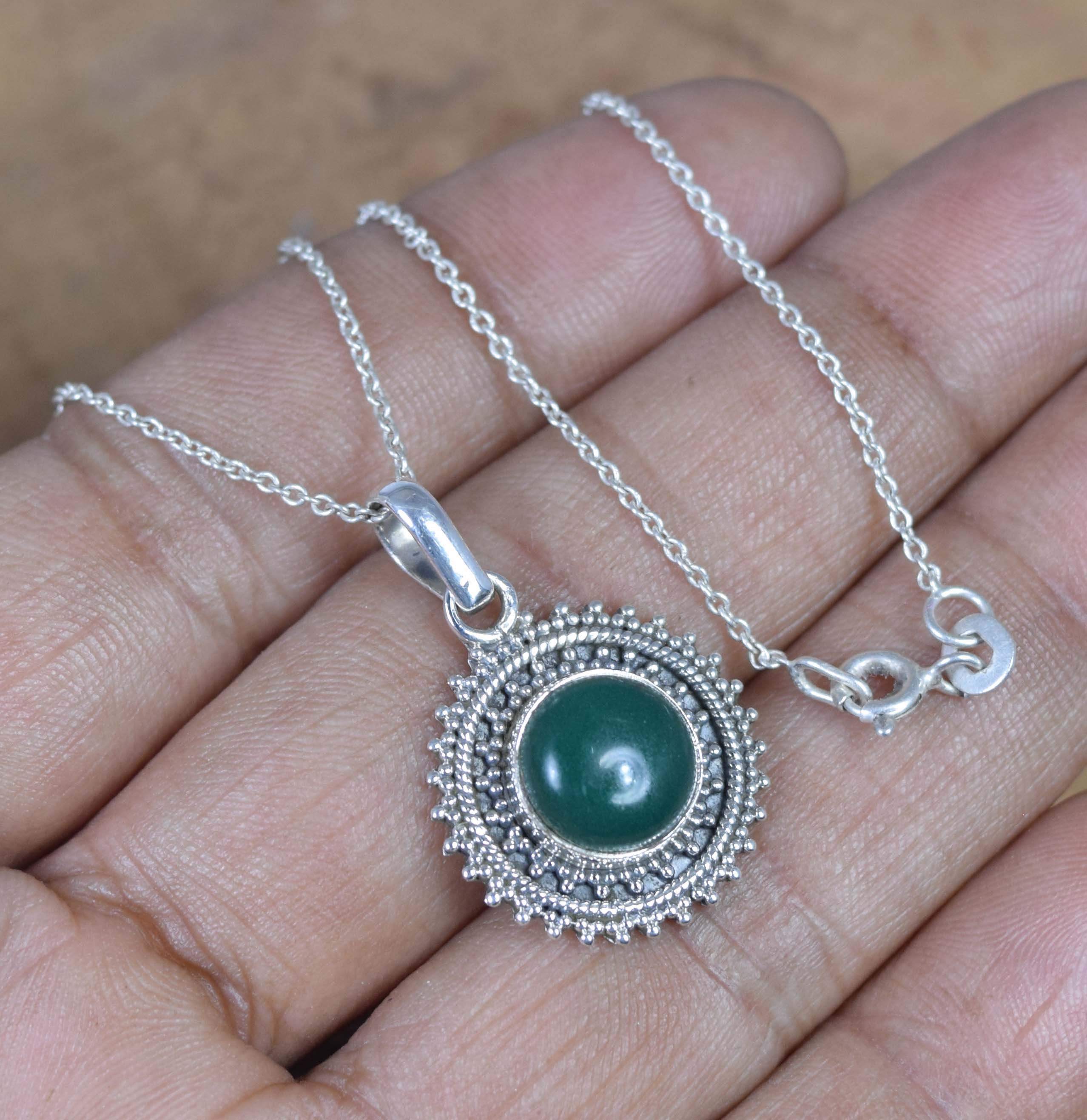 Green Onyx 925 Sterling Silver Round Gemstone Jewelry Chain