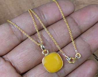 Yellow Chalcedony 925 Sterling Silver 18 Carat Gold Overlay Gemstone Pendant w/ or w/o chain ~ March Month Birthstone ~ Gift For Anniversary