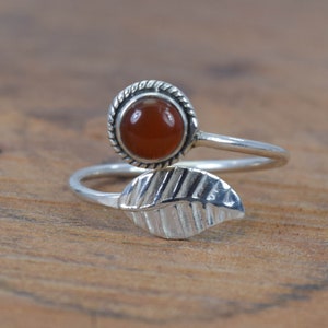Red Carnelian 925 Sterling Silver Gemstone Adjustable Ring ~ Gift ~  Leaf style Minimalist Silver natural Gemstone Ring Christmas Gift